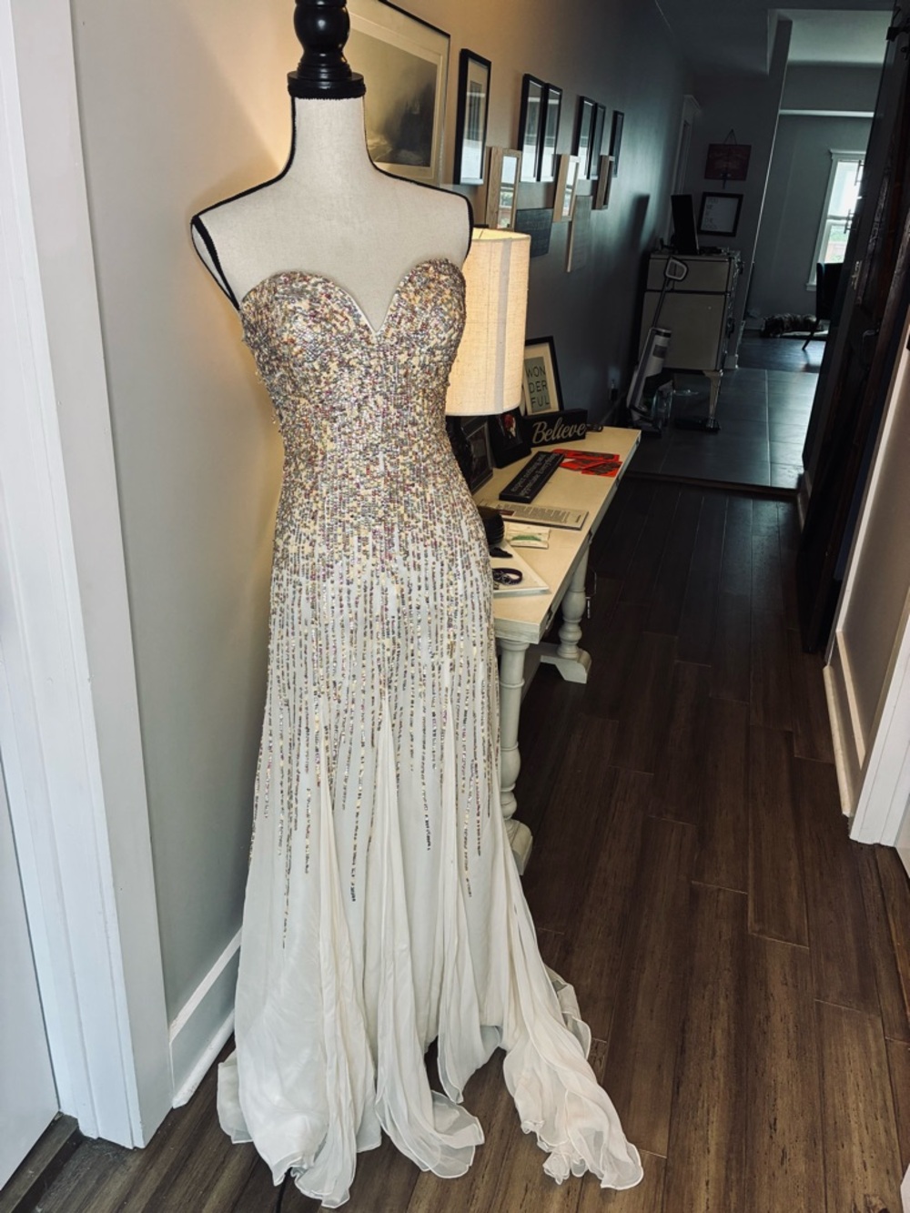 Terani Couture Ivory Beaded Strapless Gown - Picture 2 of 12